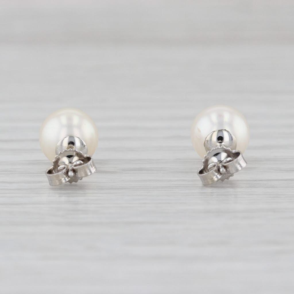 7.5 mm Round Bead Cultured Pearl Stud Earrings 14k Yellow Gold