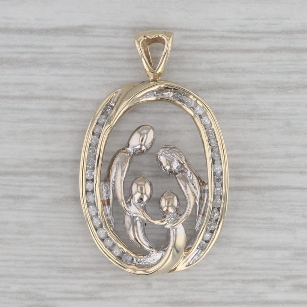 Gray Diamond Family Pendant 10k Yellow White Gold Mother Father 2 Children