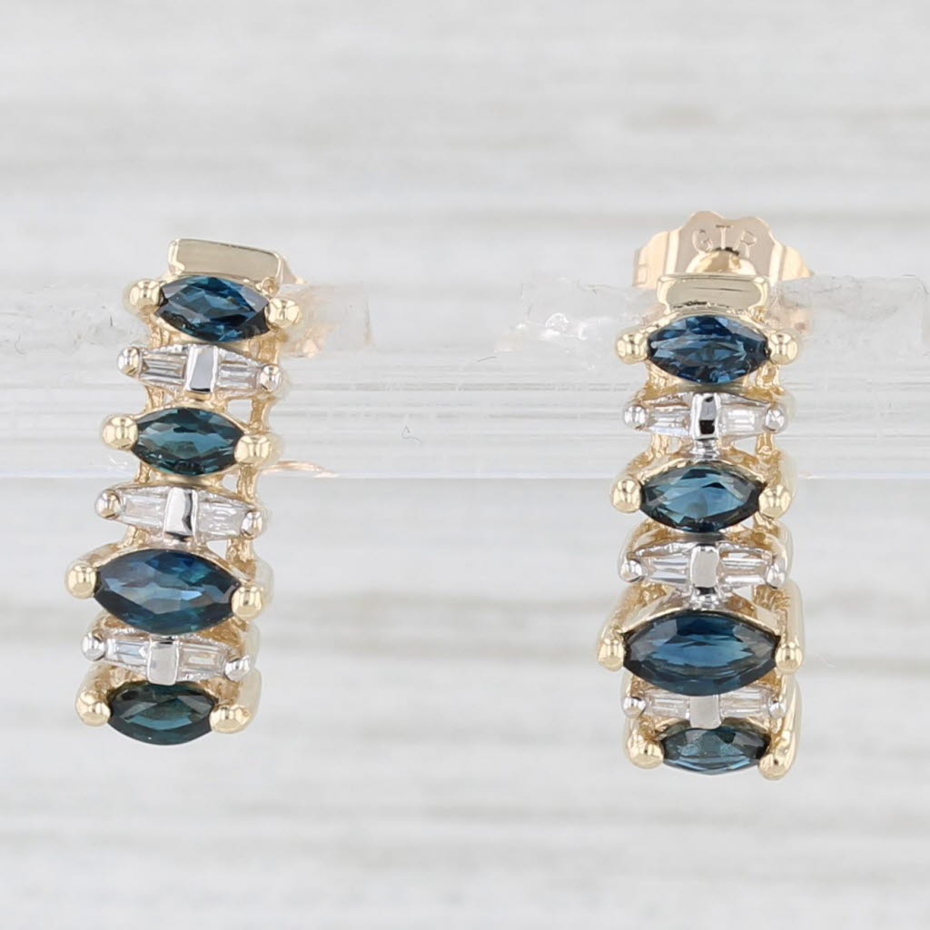 Light Gray 0.84ctw Blue Sapphire Diamond Journey Earrings 10k Yellow Gold Pierced Drops