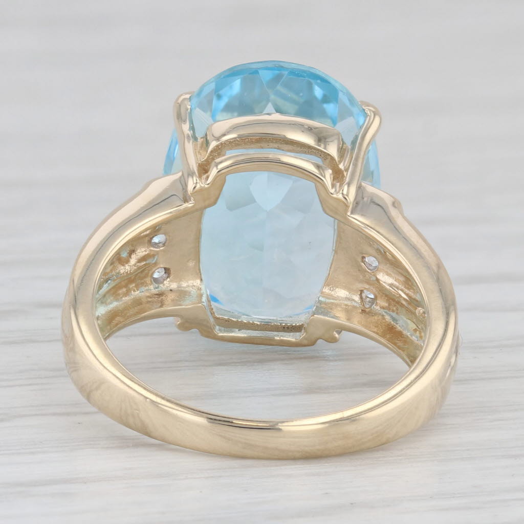 Light Gray 13.22ctw Blue & White Topaz Ring 9k Yellow Gold Large Oval Solitaire Size 7