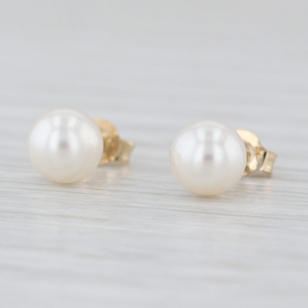5mm Cultured Pearl Stud Earrings 14k Yellow Gold Round Solitaire Studs