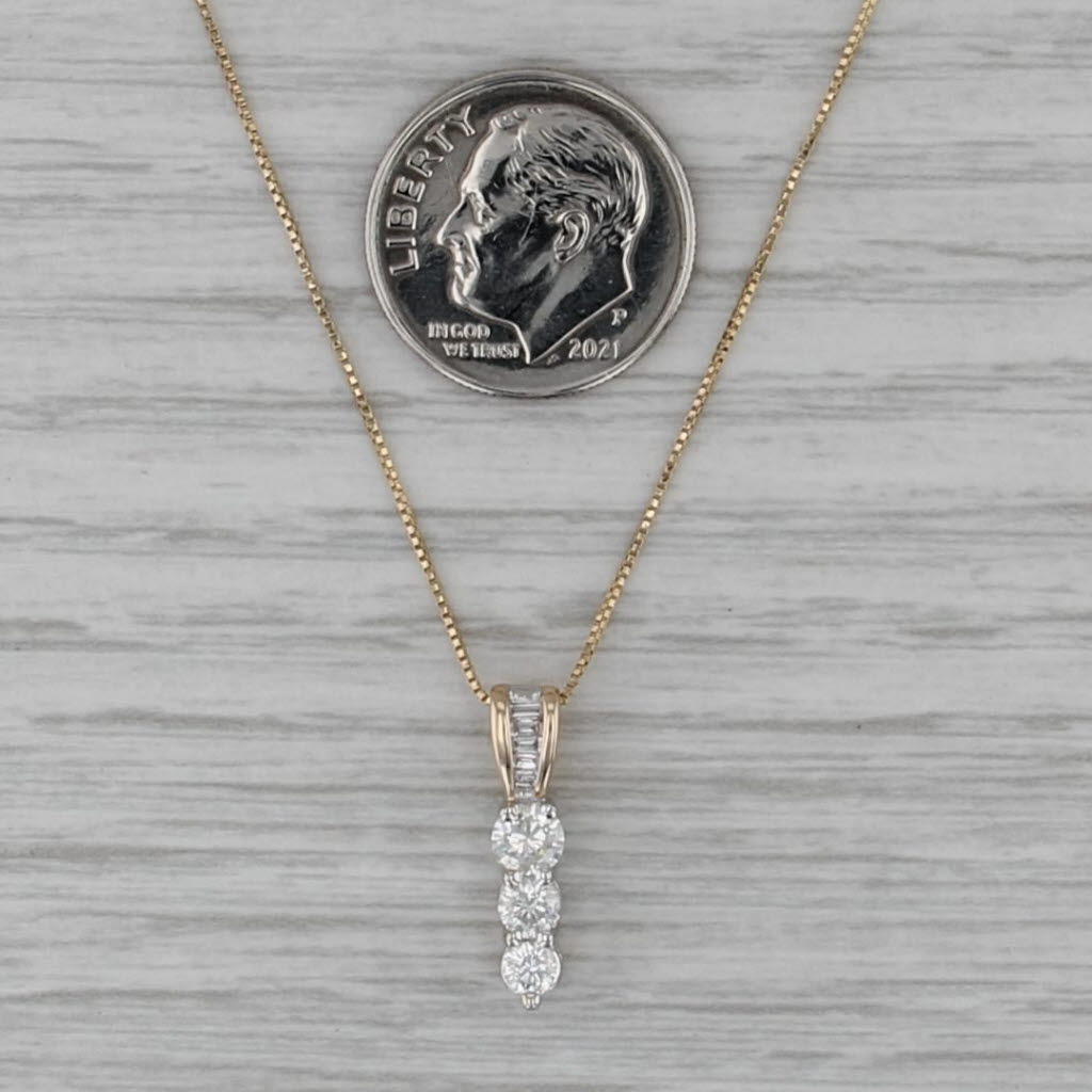 0.45ctw Diamond 3-Stone Journey Pendant 14k Yellow White Gold 20" Box Chain
