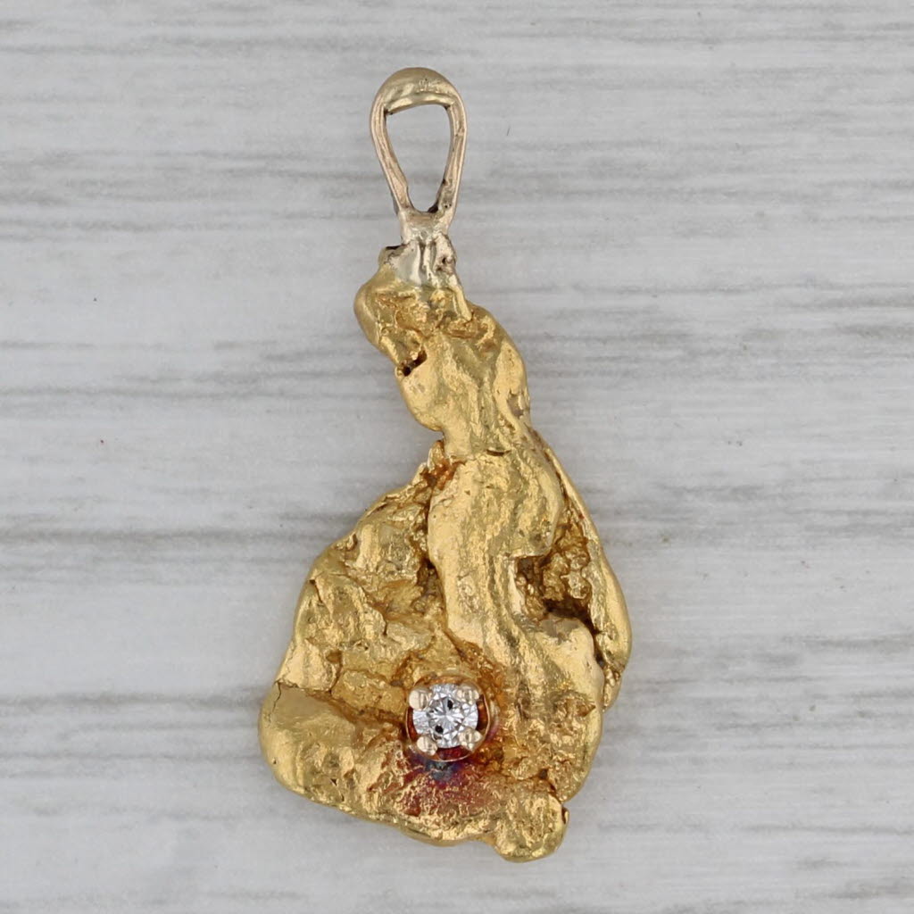 Gray Vintage Natural Nugget Diamond Pendant 22k 14k Yellow Gold