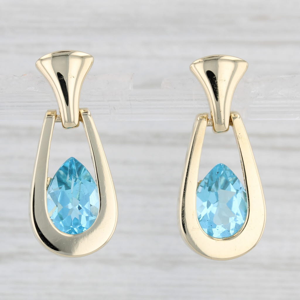 Light Gray 4.60ctw Blue Topaz Dangle Earrings 14k Yellow Gold Pierced Drops