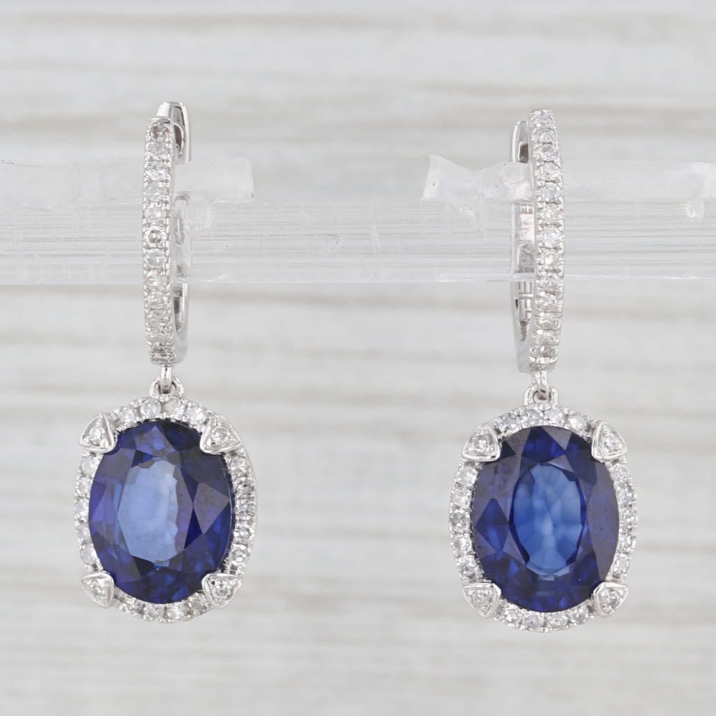 Light Gray Effy 4.42ctw Blue Lab Created Sapphire Diamond Halo Drop Earrings 14k White Gold