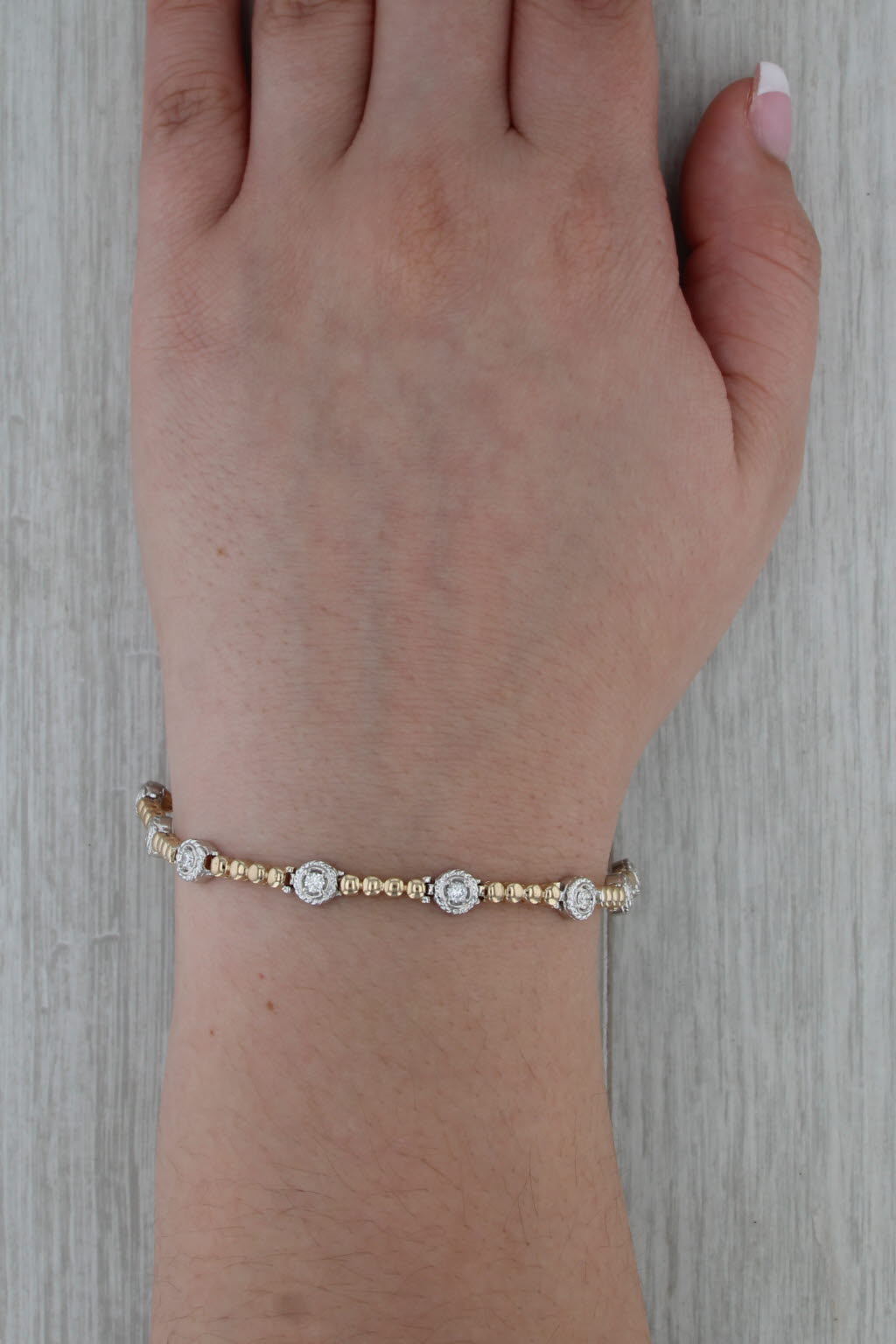 0.50ctw Diamond Bead Links Bracelet 14k White Yellow Gold 7"
