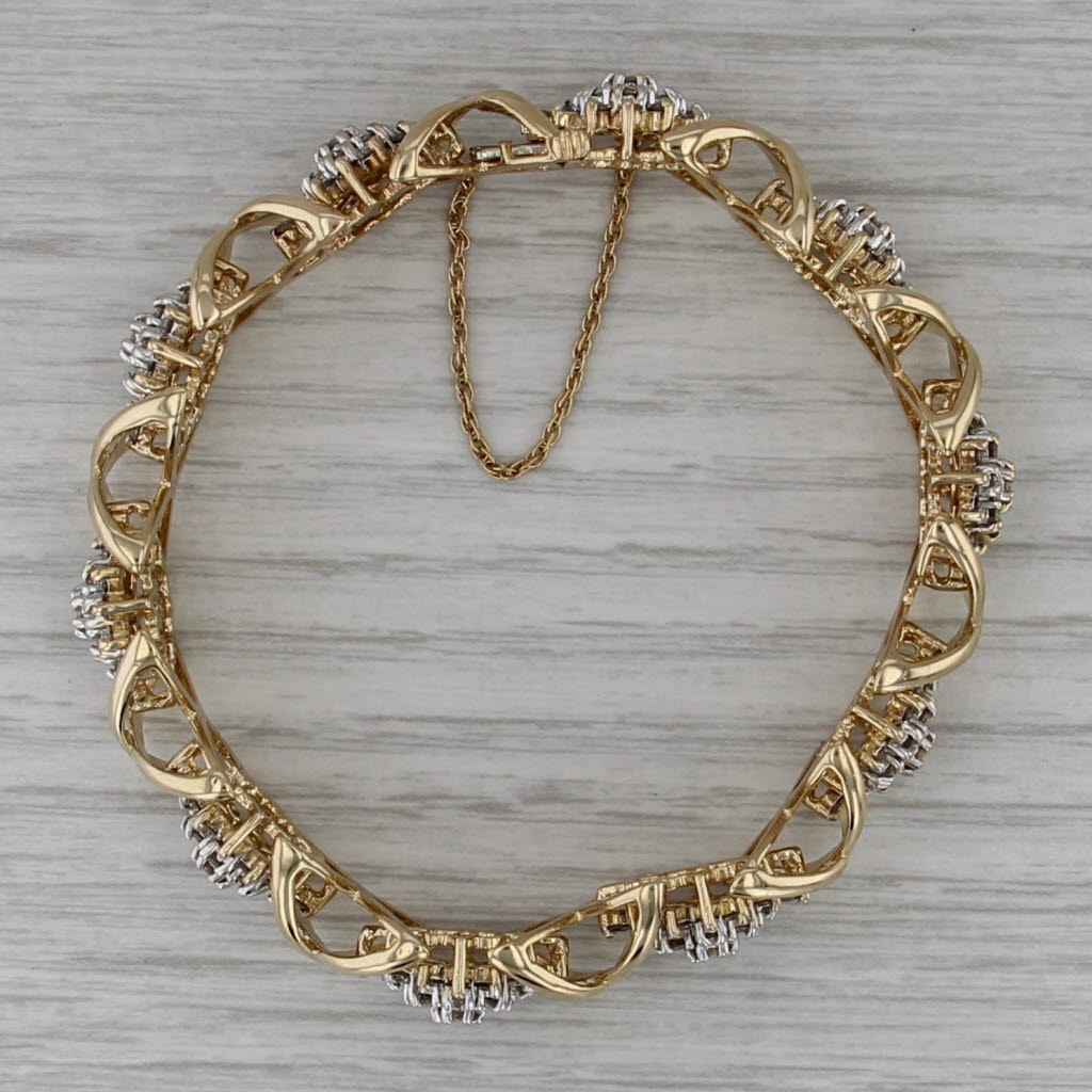 5ctw Diamond Flower Clusters Bracelet 14k Yellow Gold 7" 12.5mm