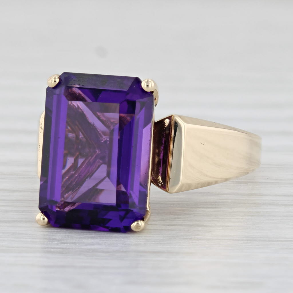 Light Gray 6.65ct Amethyst Emerald Cut Solitaire Ring 10k Yellow Gold Size 9