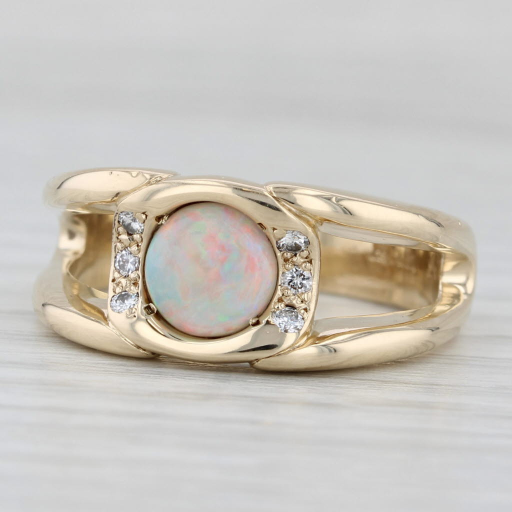 Light Gray Debella Opal Diamond Ring 14k Yellow Gold Size 9