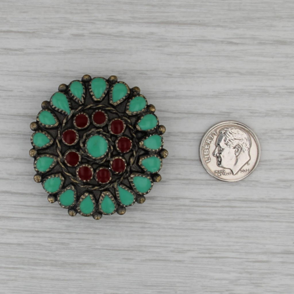 Vintage Pendant Button Medallion Mixed Metal Resin Vintage Southwestern