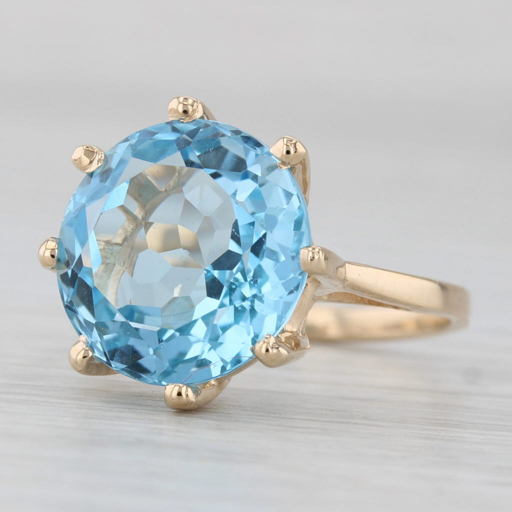 Light Gray 10ct Round Blue Topaz Solitaire Ring 14k Yellow Gold Size 6.75