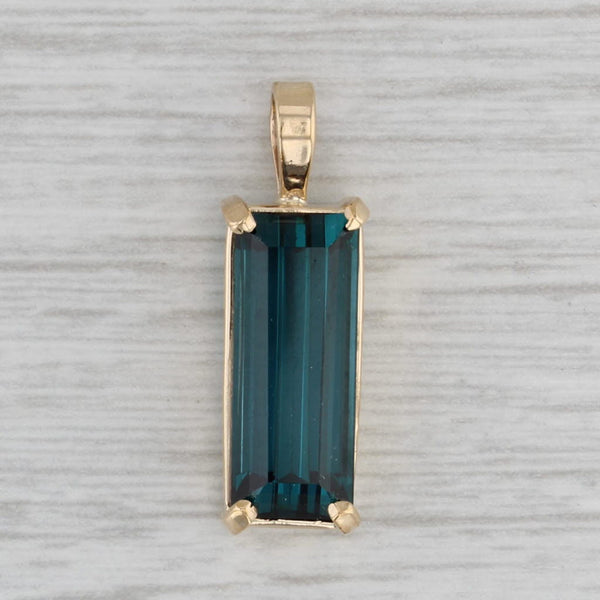 6ct Teal Lab Created Spinel Pendant 14k Yellow Gold Emerald Cut Solitaire