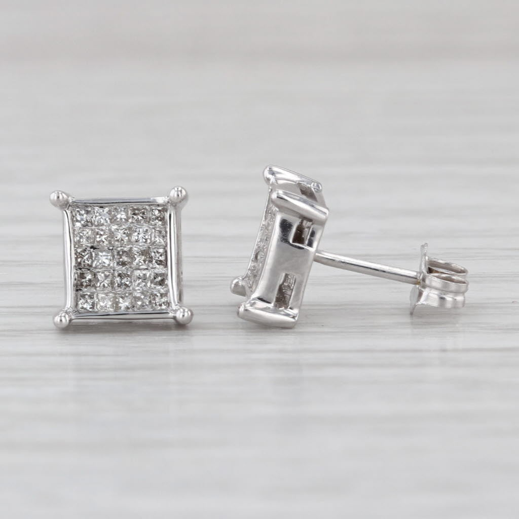 0.45ctw Princess Diamond Stud Earrings 14k White Gold Studs