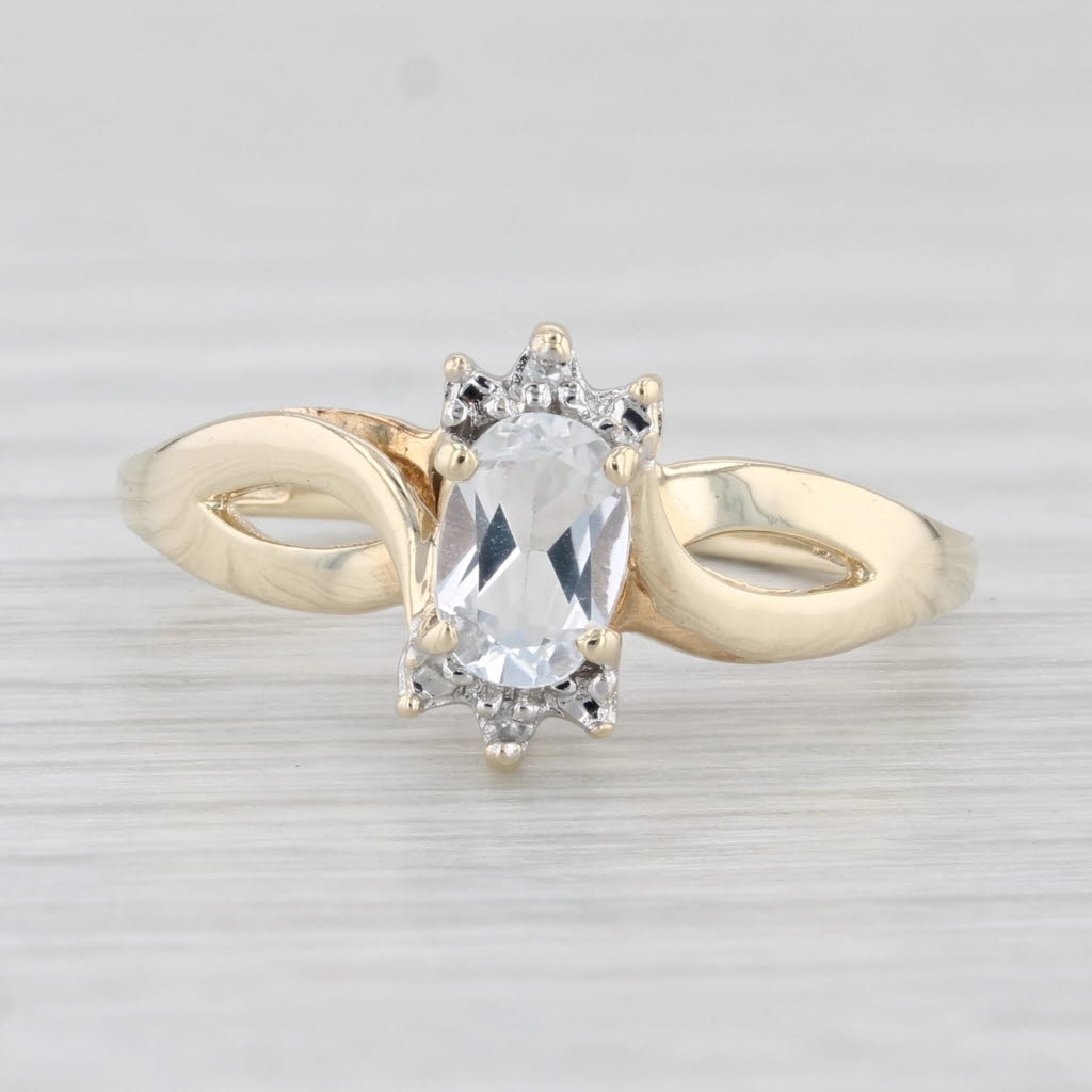 Light Gray 0.50ct Oval Colorless White Topaz Diamond Ring 10k Yellow Gold Size 7