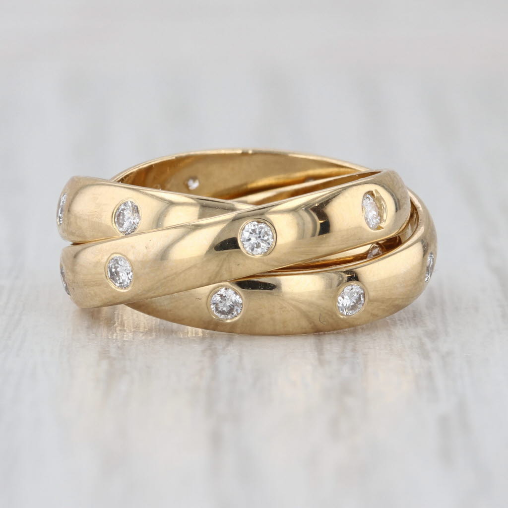0.70ctw Diamond Dots Rolling Puzzle Ring 3-Bands 18k Yellow Gold Size 5.5