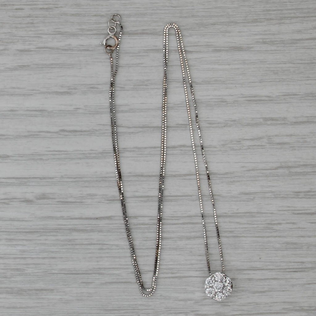 0.48ctw Diamond Cluster Pendant Necklace 14k White Gold 18" Box Chain