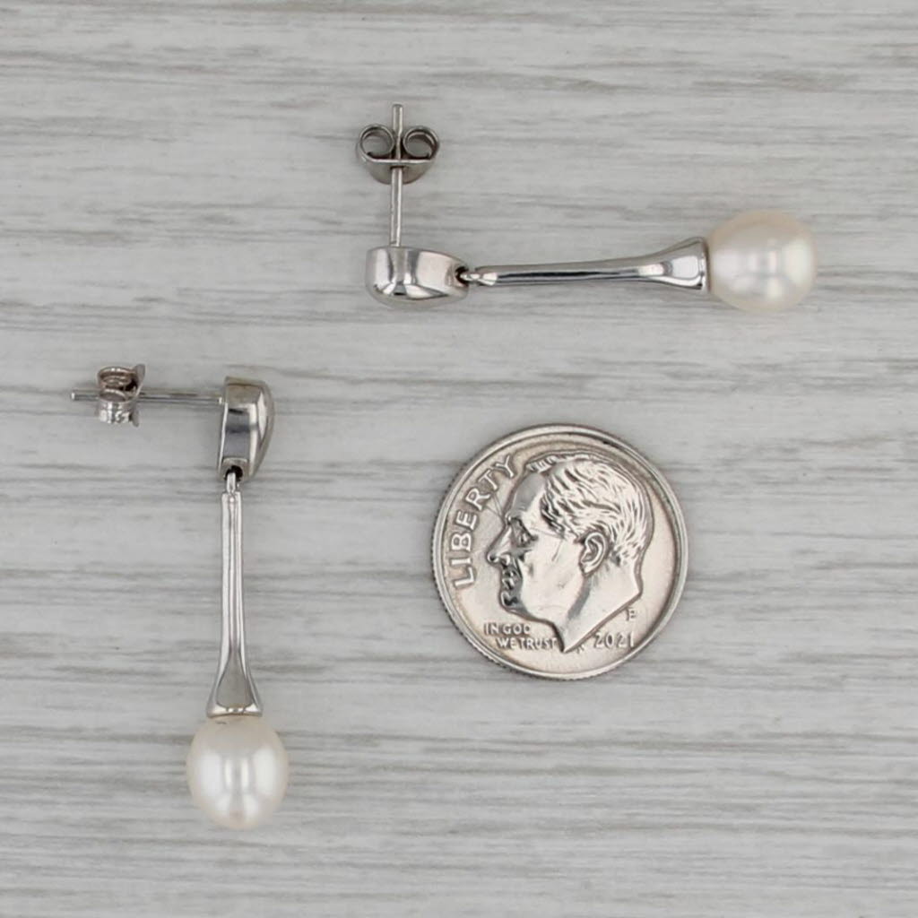 Cultured Pearl Drop Earrings 14k White Gold Pieced Dangles