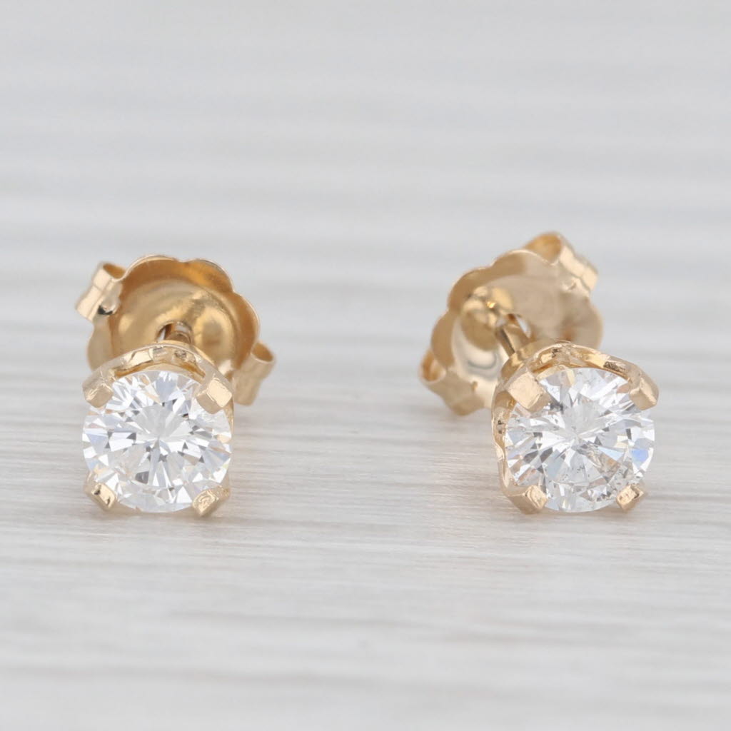 Light Gray 0.50ctw Round Diamond Solitaire Stud Earrings 14k Yellow Gold