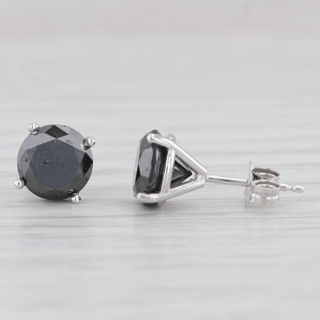 Light Gray New 3.45ctw Black Diamond Stud Earrings 14k White Gold Round Solitaires