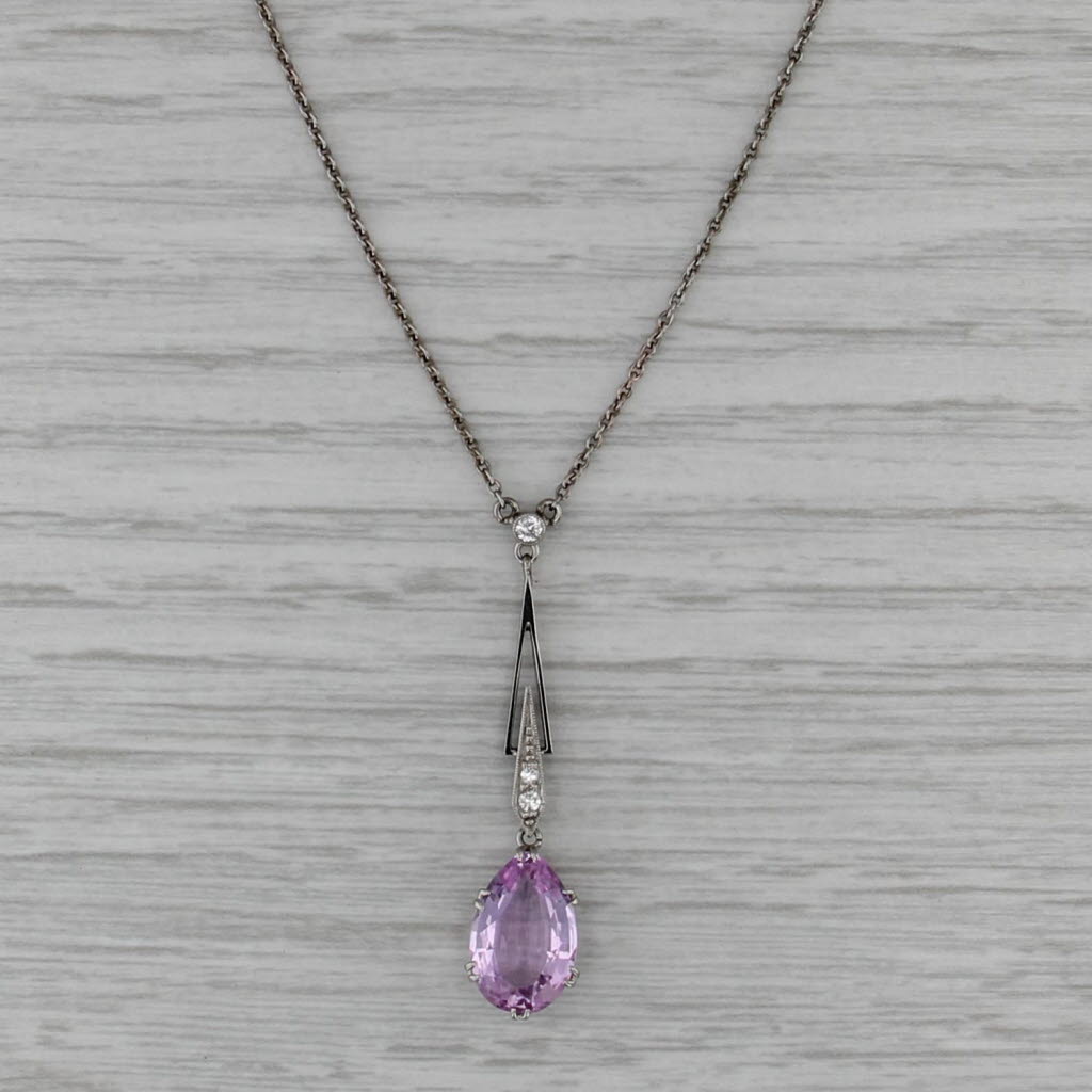 Vintage 2.60ctw Pink Topaz Diamond Lavalier Pendant Necklace 18k Gold Platinum