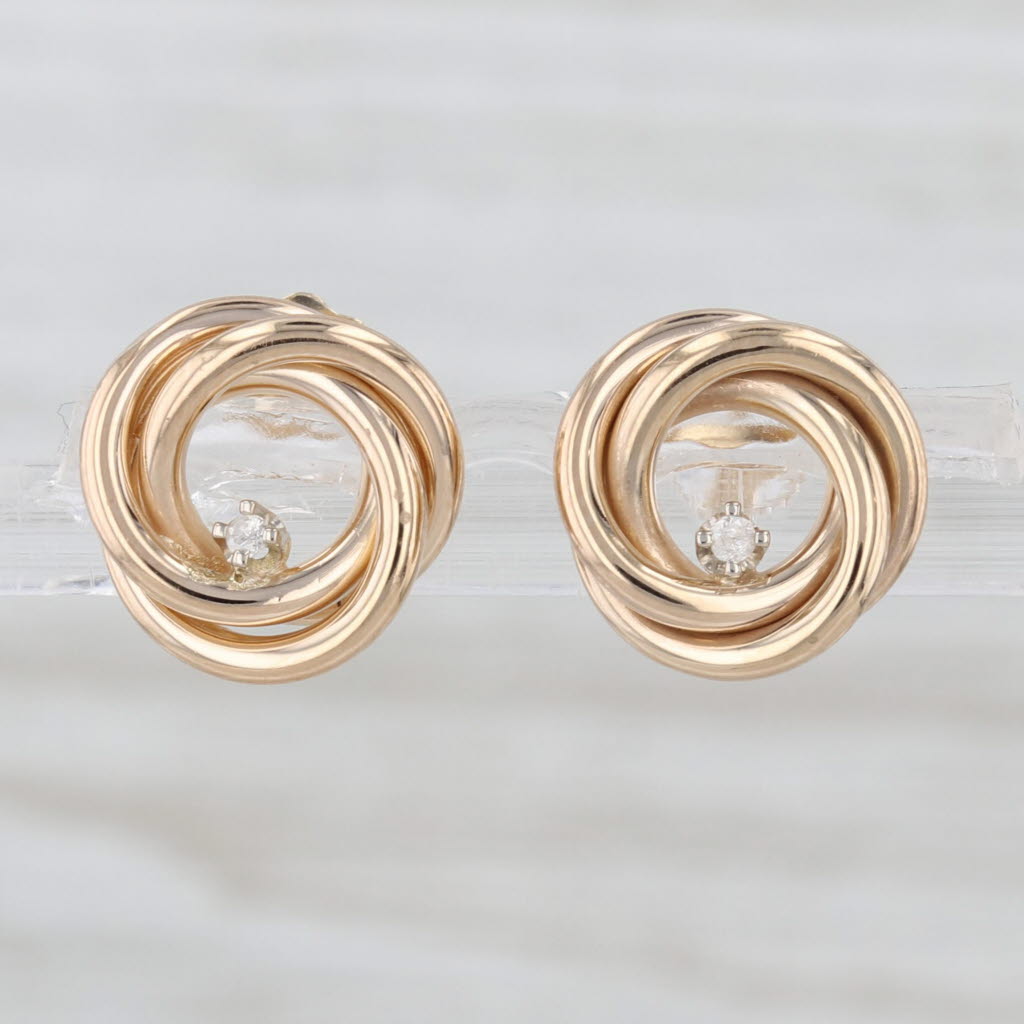 Diamond Accented Knot Circle Stud Earrings 14k Yellow Gold Studs