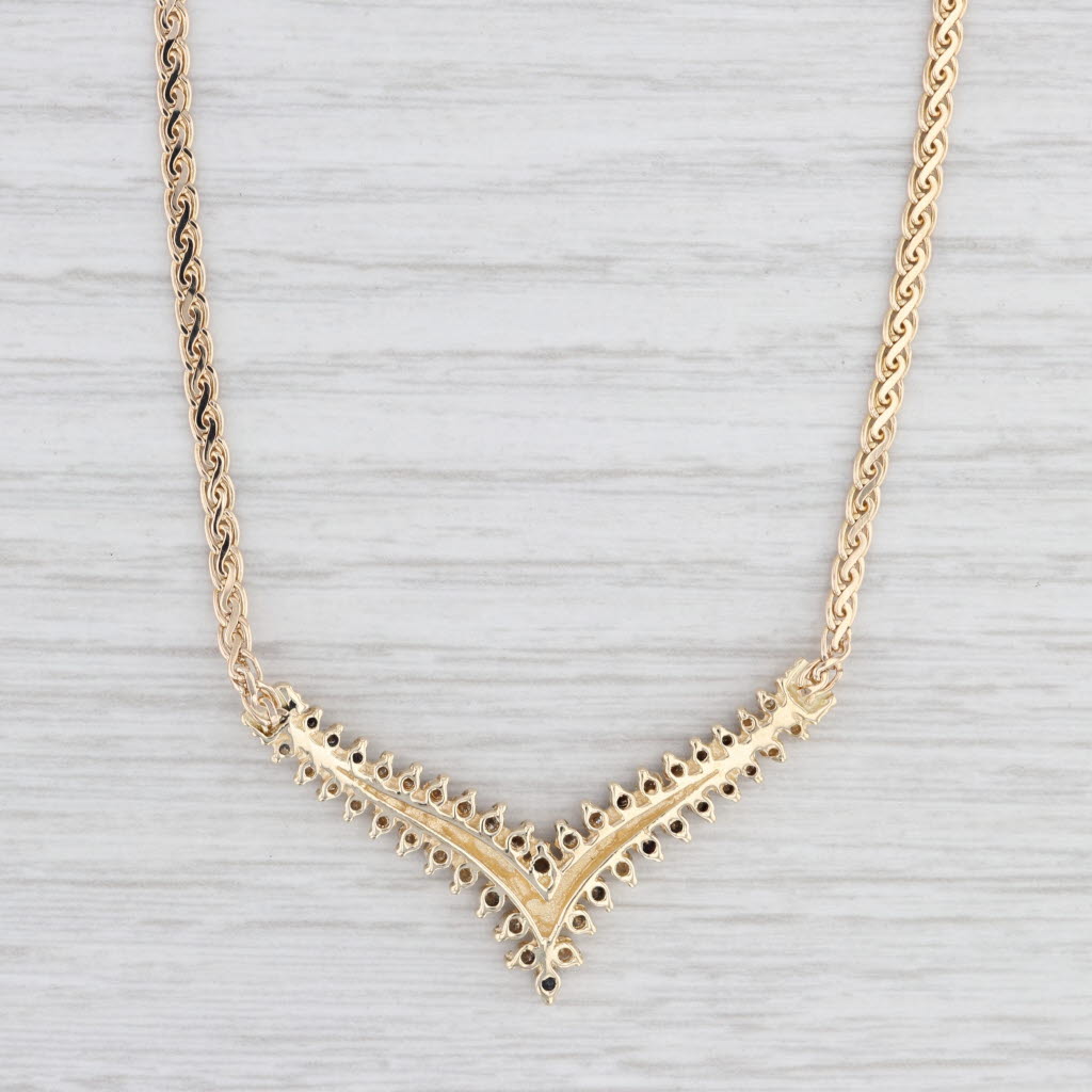 Light Gray 0.65ctw Diamond V Necklace 14k Yellow Gold 16.75" Woven Chain