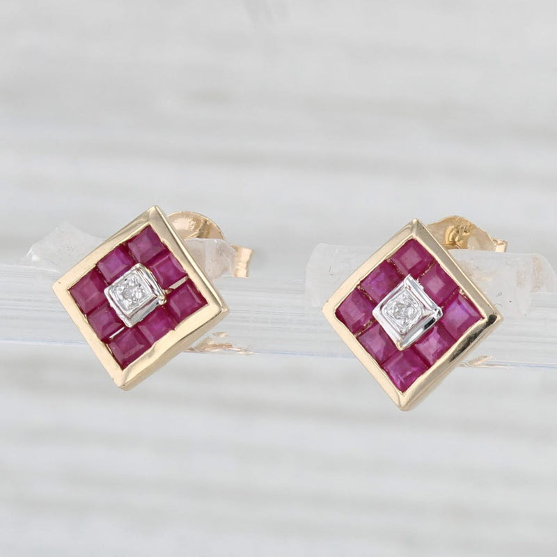 0.70ctw Ruby Stud Earrings 14k Yellow Gold Diamond Accents