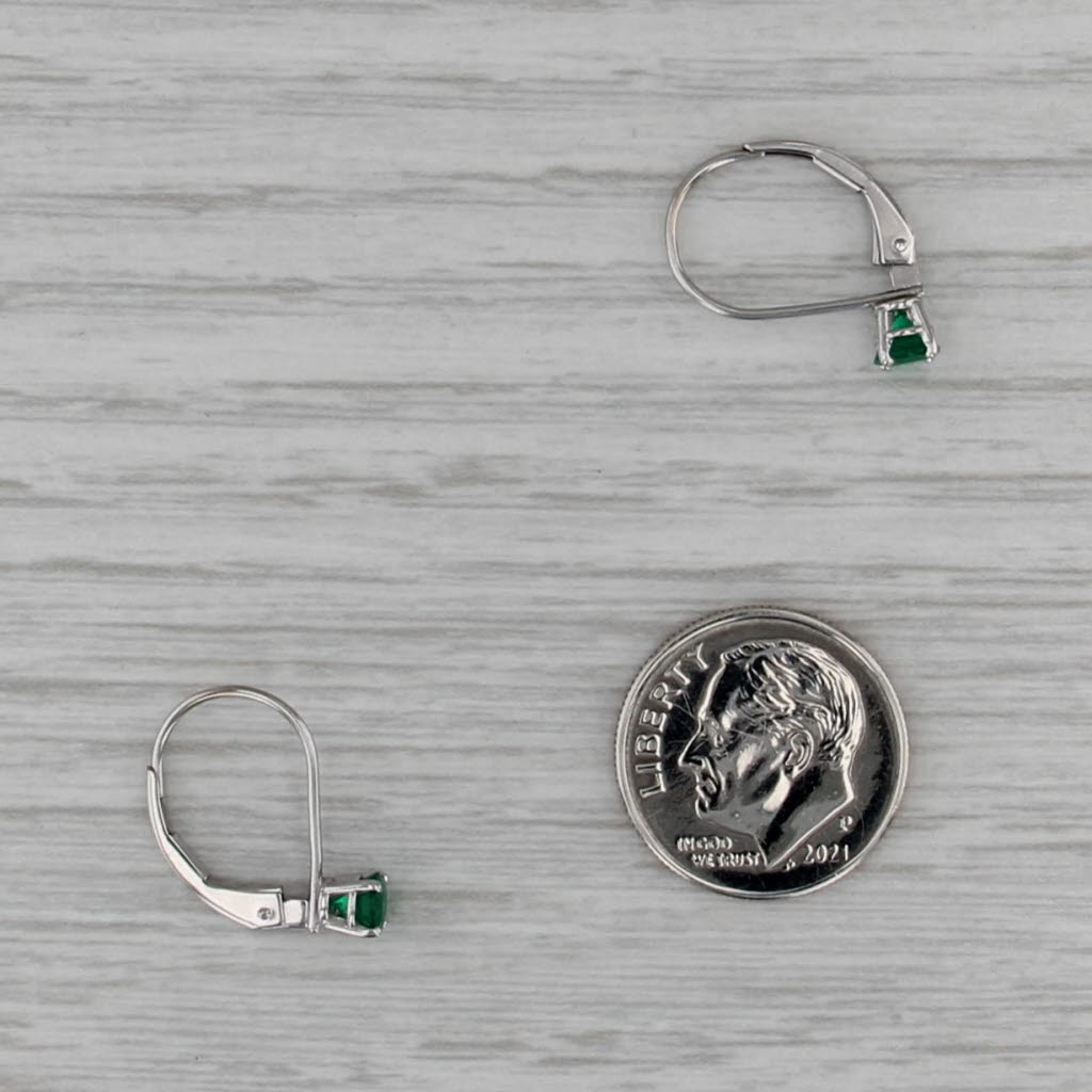 0.50ctw Round Emerald Solitaire Drop Earrings 14k White Gold Leverbacks