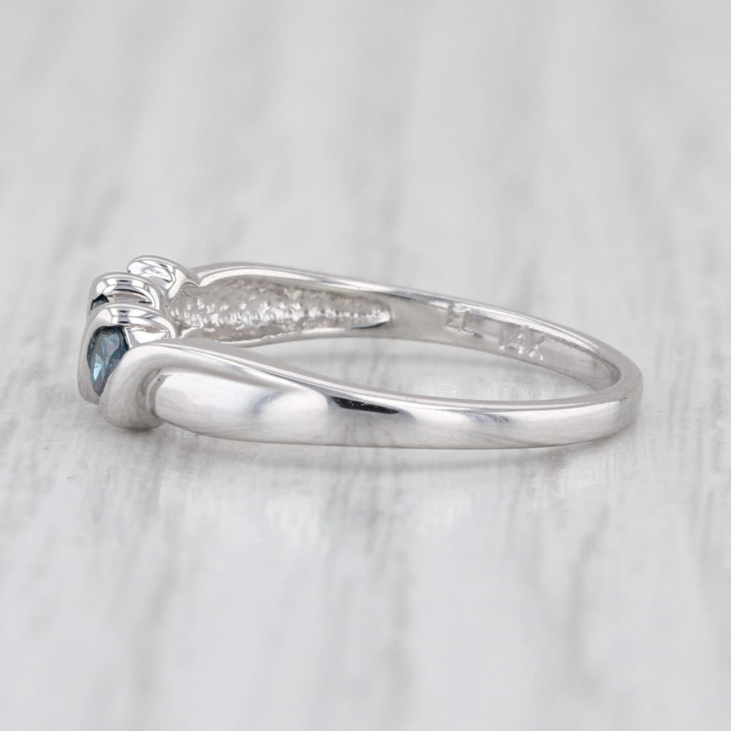0.24ctw Blue Diamond 3-Stone Ring 14k White Gold Sz 6.25 Stackable Wedding Band