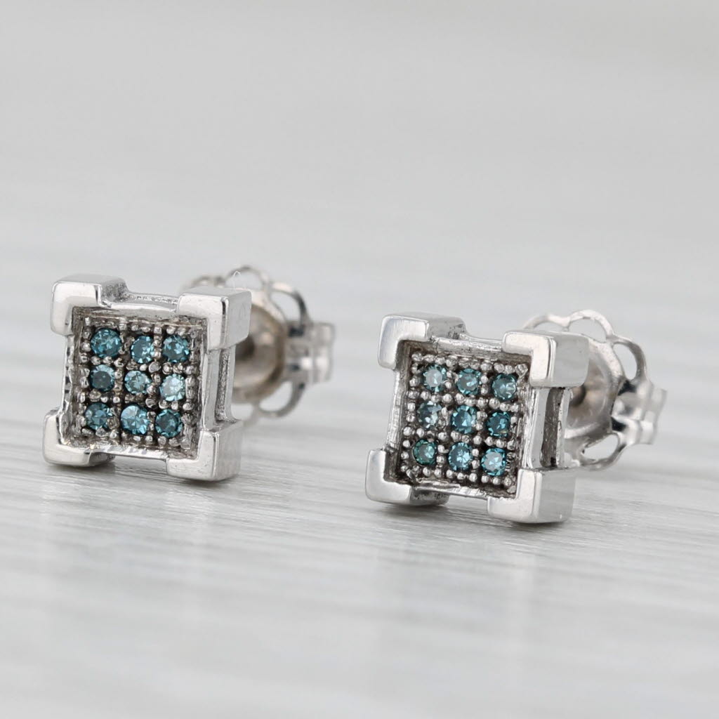 Light Gray Blue Diamond Stud Earrings 14k White Gold