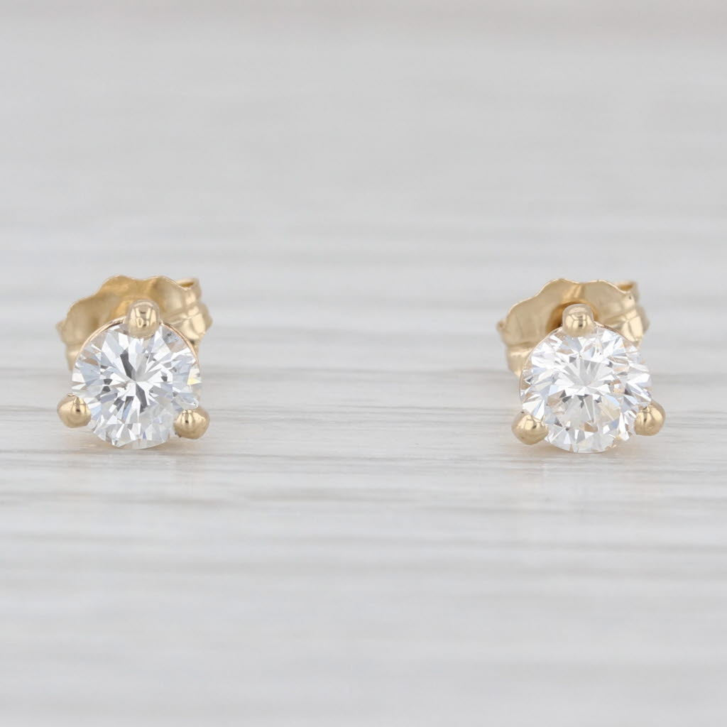 New 0.69ctw Round Diamond Solitaire Stud Earrings 14k Gold Studs