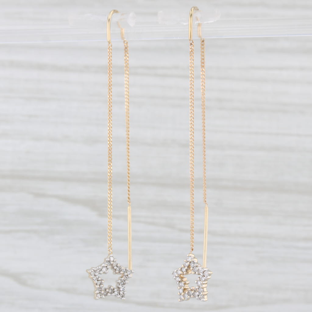 Light Gray 0.15ctw Diamond Star Dangle Threader Earrings 14k Yellow Gold