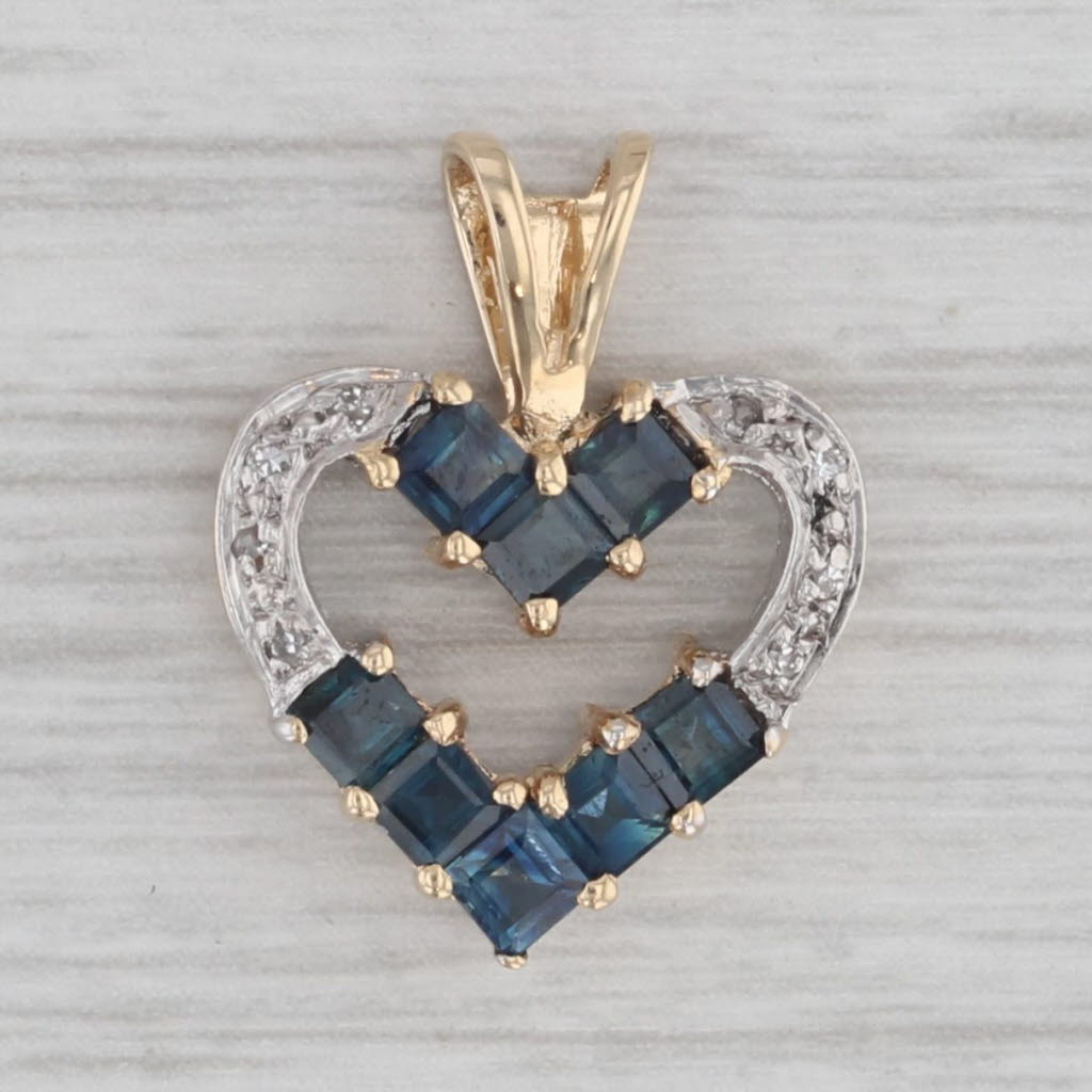 Gray 1.03ctw Blue Sapphire Diamond Open Heart Pendant 14k Yellow Gold