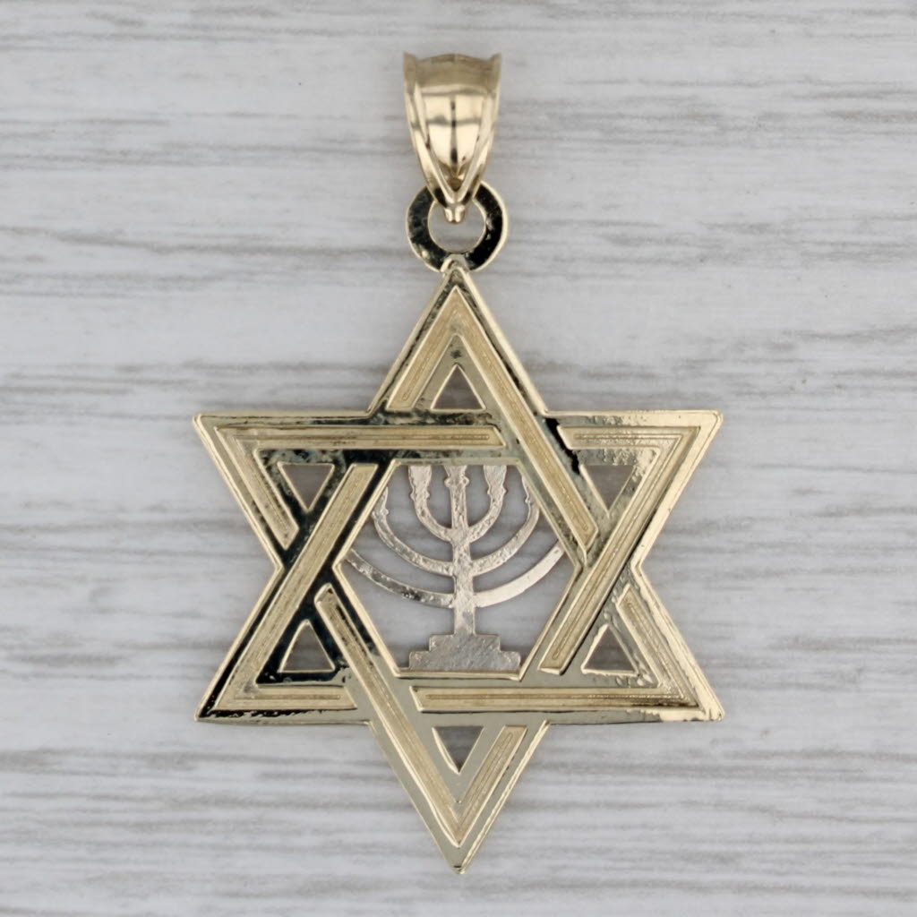 Gray Menorah Star of David Pendant 10k Yellow White Gold Hebrew Judiaca Jewelry