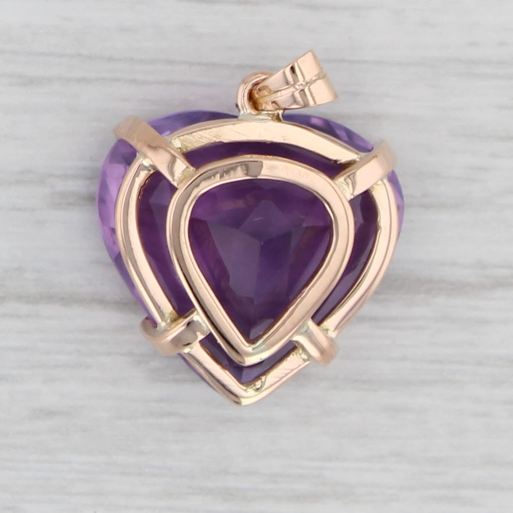 Light Gray 12.25ct Amethyst Heart Pendant 18k Rose Gold Solitaire