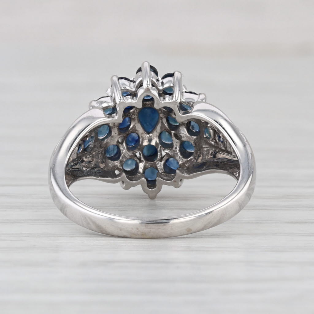 1.44ctw Blue Sapphire Cluster Ring 14k White Gold Size 6 Cocktail