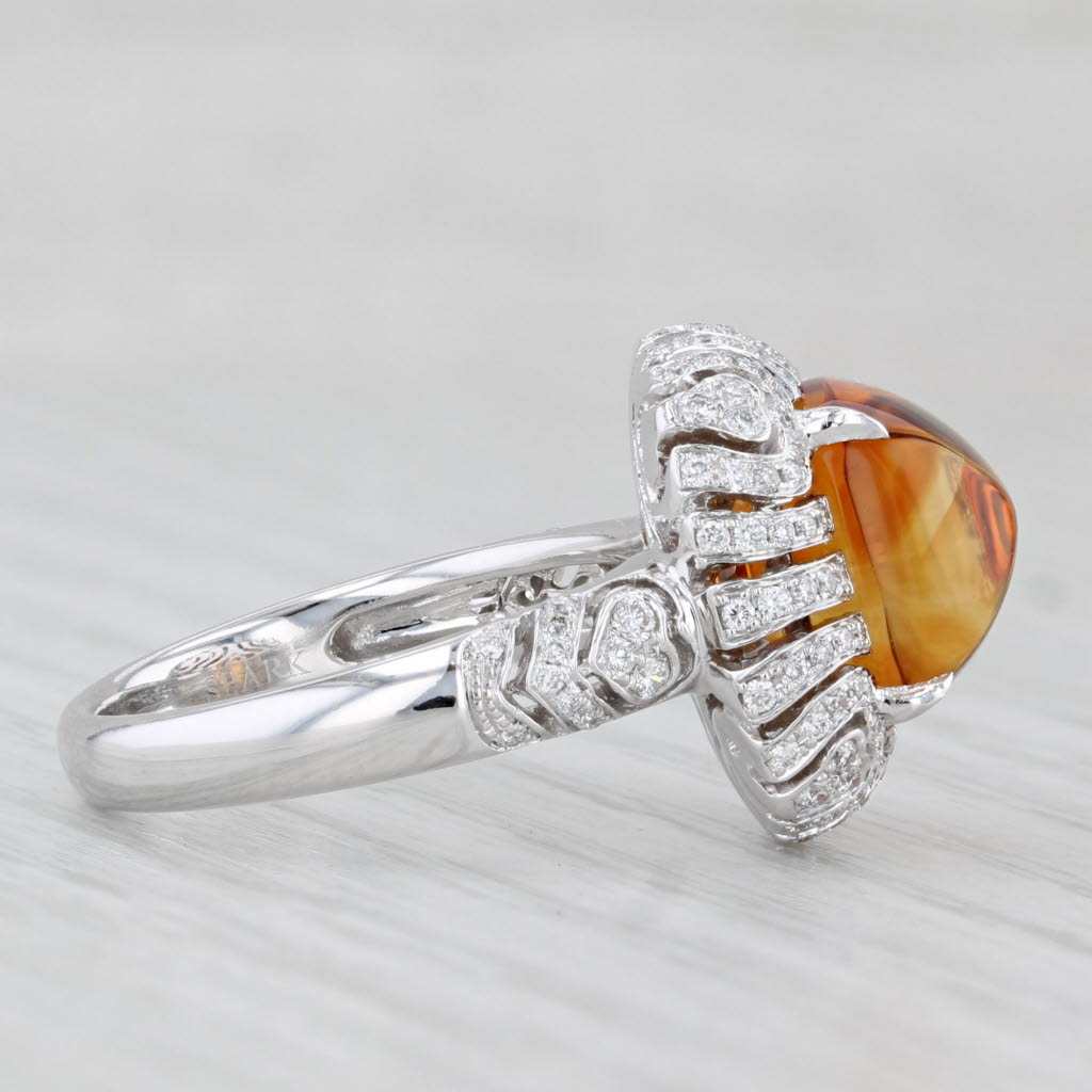 Light Gray New 6.80ctw Sugarloaf Citrine Diamond Ring 18k White Gold Size 6.5 Cocktail