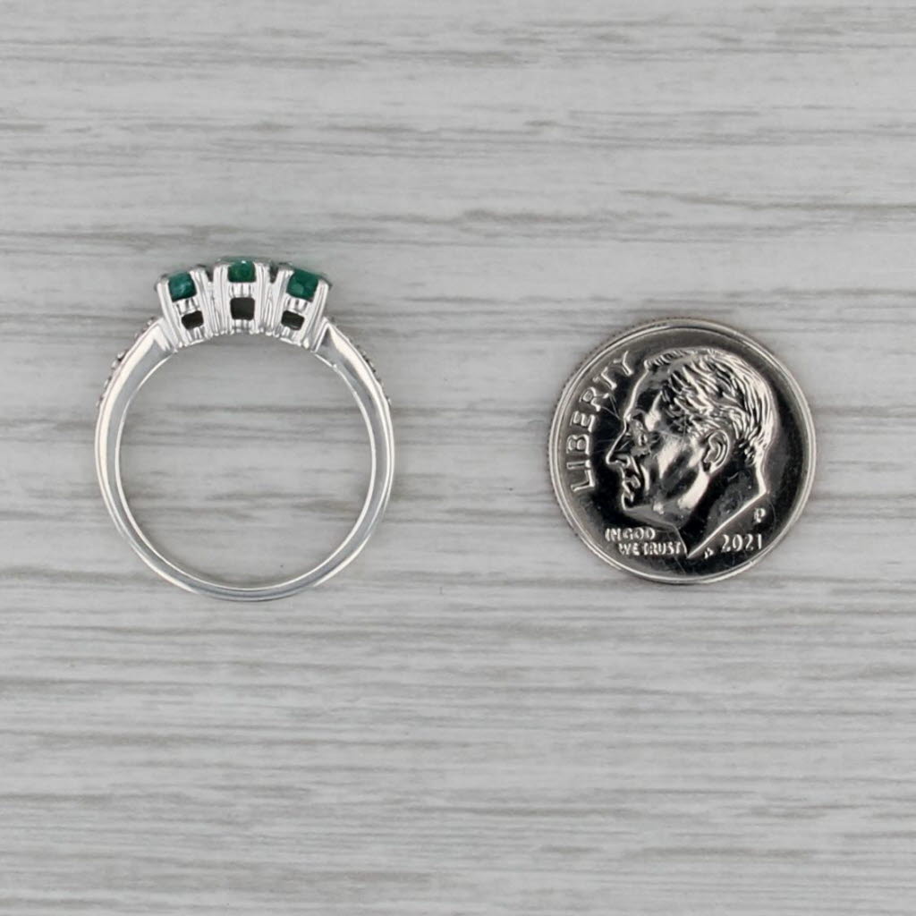 1.05ctw 3-Stone Emerald Ring Sterling Silver Diamond Accents Size 6 COA