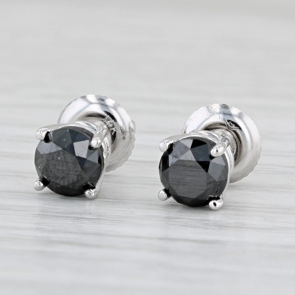 Light Gray 1.63ctw Round Black Diamond Stud Earrings 14k White Gold