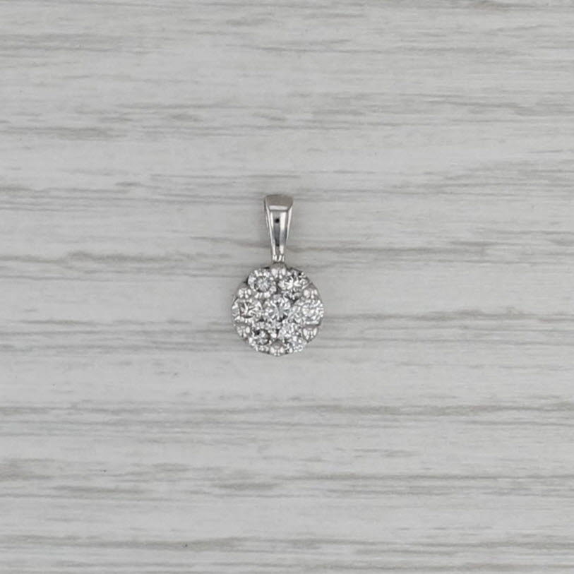 Diamond Cluster Pendant 14k White Gold Small Round Drop