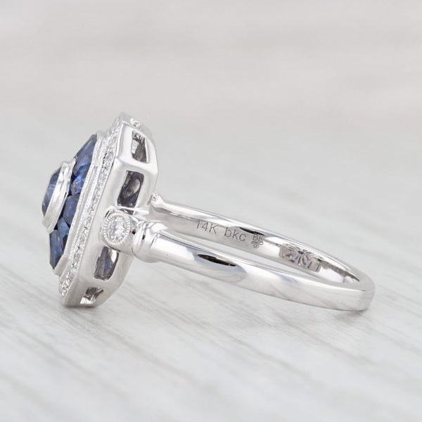 New Beverley K 1.40ctw Sapphire Diamond Halo Ring 14k Gold Engagement Size 7