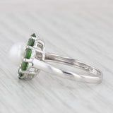 Cultured Pearl Green Chrome Diopside Halo Ring 10k White Gold Size 7