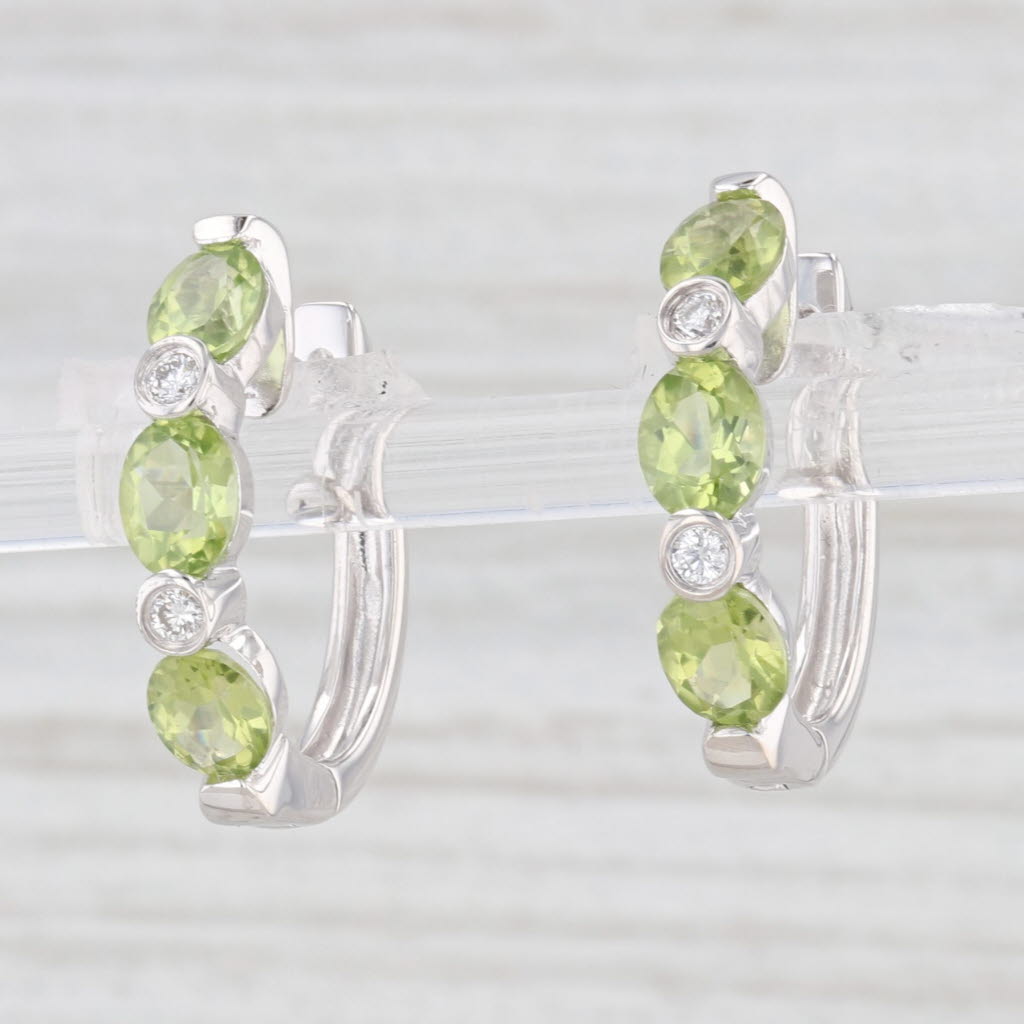 Light Gray New 2.30ctw Peridot Diamond Hoop Earrings 14k White Gold Hinged Snap Top Hoops