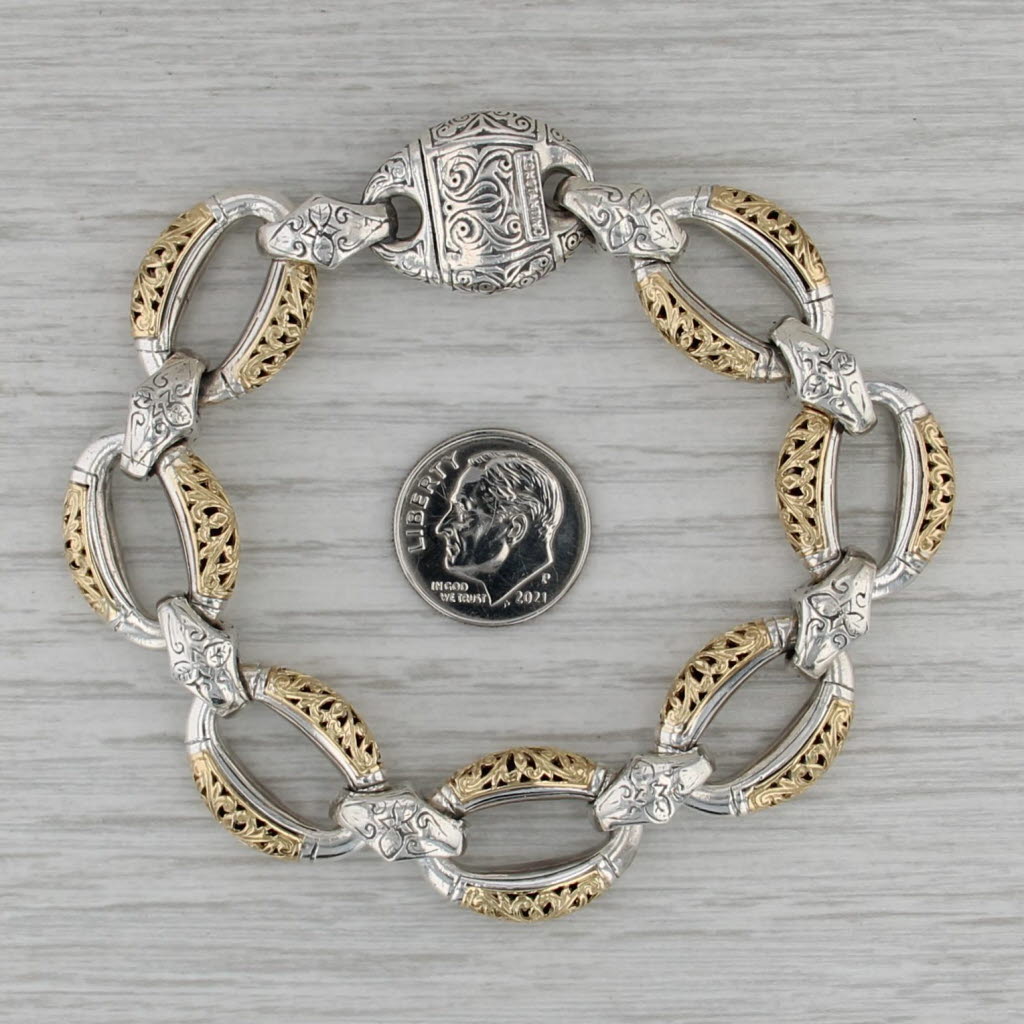 Konstantino Ornate Oval Link Bracelet Sterling Silver 18k Gold 7" statement