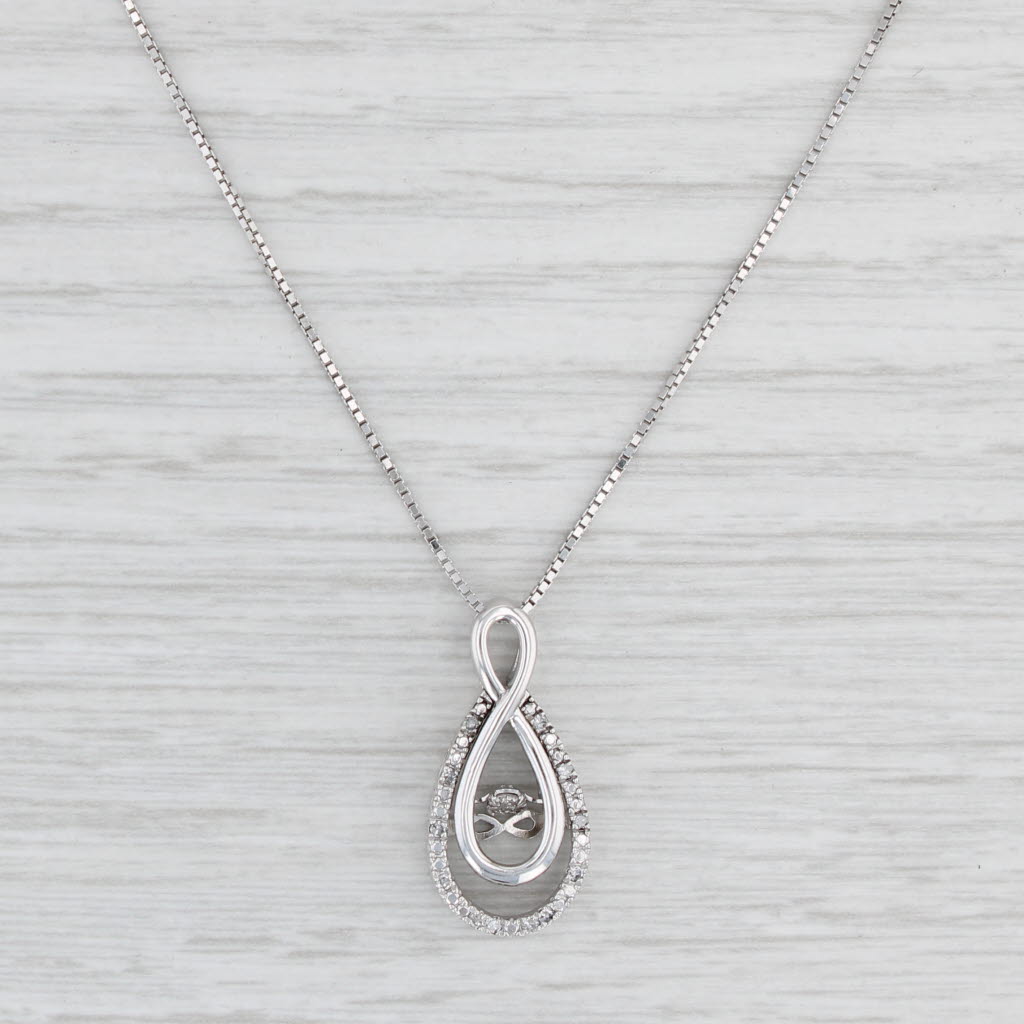 Light Gray New Dancing Diamond Infinity Teardrop Pendant Necklace Sterling Silver 18.25"