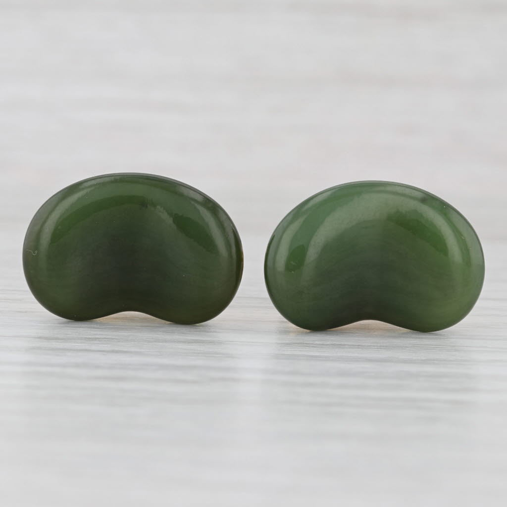 Tiffany Elsa Peretti Nephrite Jade Carved Bean Cufflinks w/ Pouch 18k Gold