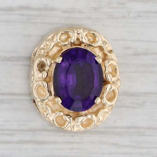 Gray 2.40ct Oval Amethyst Slide Charm 14k Yellow Gold Vintage