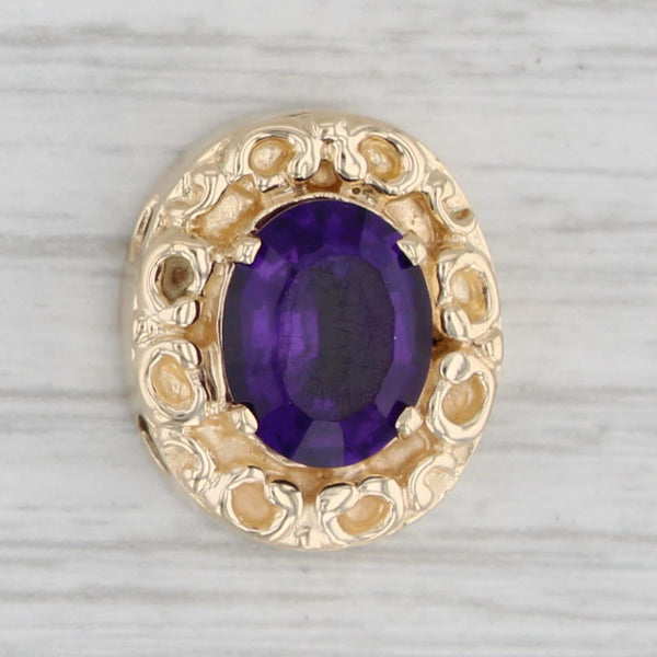 Gray 2.40ct Oval Amethyst Slide Charm 14k Yellow Gold Vintage