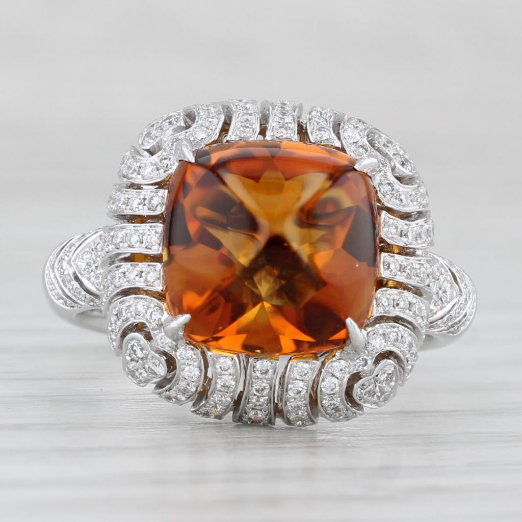 Light Gray New 6.80ctw Sugarloaf Citrine Diamond Ring 18k White Gold Size 6.5 Cocktail