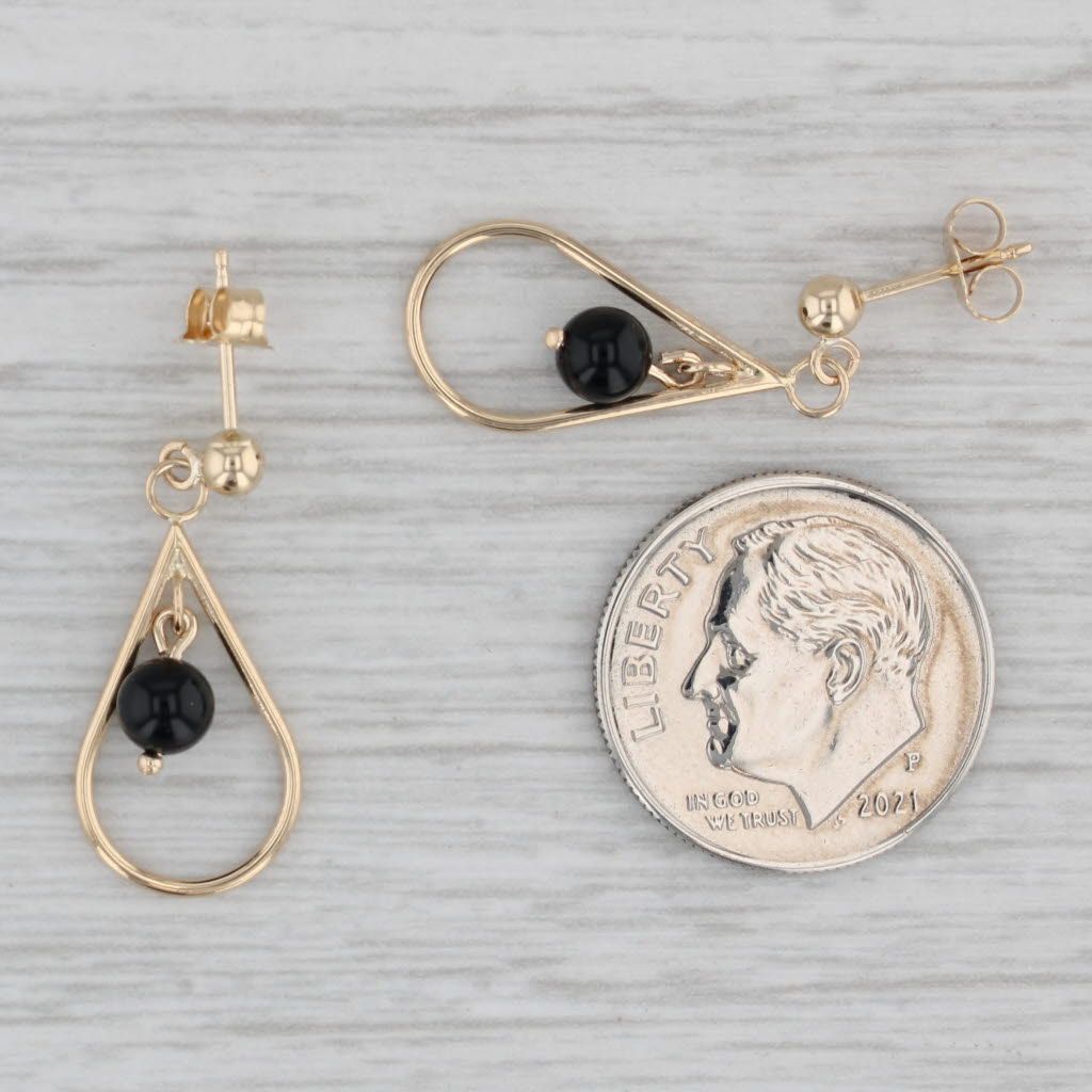 Gray Onyx Teardrop Earrings 14k Yellow Gold Pierced Dangles